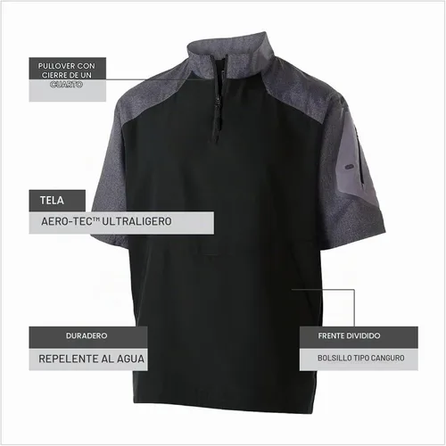 Vista 6 de Holloway Raider Chaqueta Pullover Cage - Ropa Atlética Resistente a la Intemperie con Cremallera de un Cuarto y Bolsillo en la Manga Negro