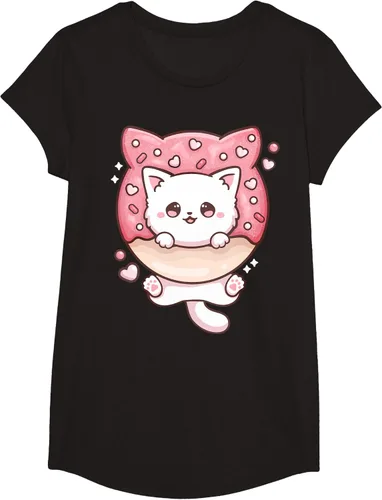 Vista 3 de Camiseta Kawaii Cat Donut Anime Lover Otaku, Negro
