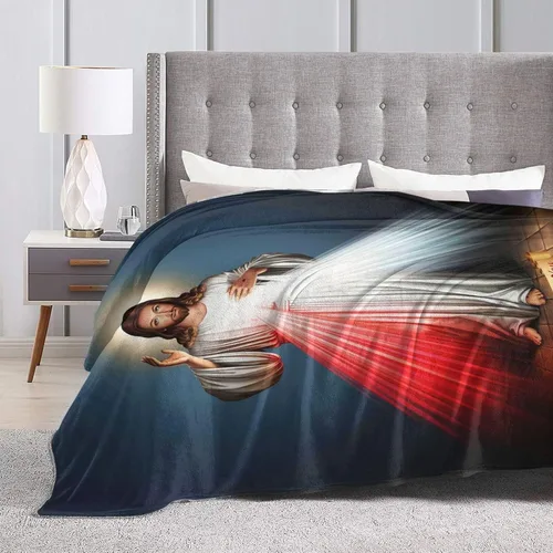 Vista 5 de Manta de regalo católico de Jesús, manta ultrasuave de microforro polar divina misericordia, regalos religiosos cristianos para mujeres, manta