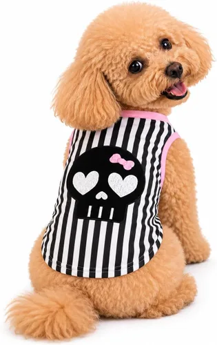 Vista 9 de Petitebella Camisa de perro con cara de calavera negra para perros, diseño de leopardo, grande, 100% algodón