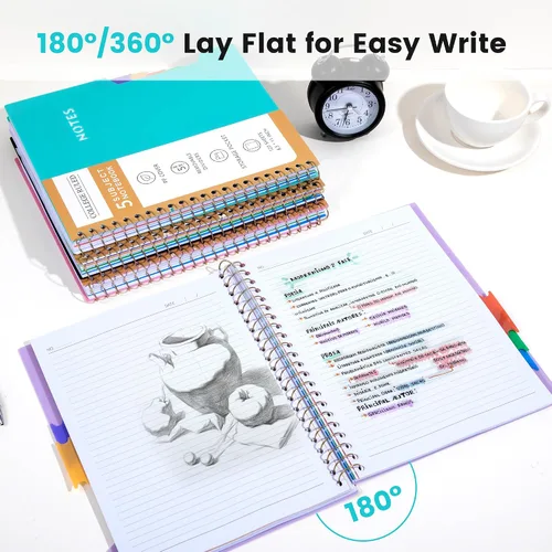 Vista 5 de CAGIE Cuadernos de espiral para trabajo escolar con pestañas divisorias extraíbles, cuaderno de 5 materias de 8.5 x 11 pulgadas, a rayas