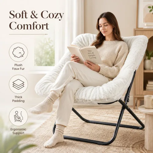 Vista 7 de Simple Deluxe Silla cuadrada de gran tamaño para adultos, silla plegable de piel sintética suave con marco de acero resistente, cómoda silla