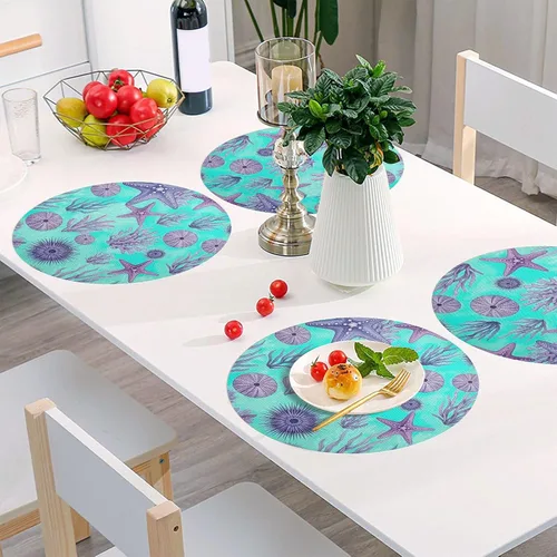 Vista 6 de Purple Blue Starfish Round Placemat, Non Slip Heat Protecting Placemats for Kitchen one sizex1