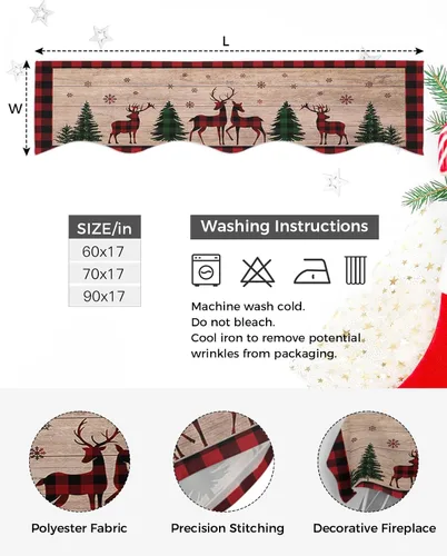 Vista 4 de Bufanda de manto de 70 x 17 pulgadas, diseño de ciervo y árbol de Navidad verde, para chimenea, mantel y mantel de chimenea, camino para Navidad