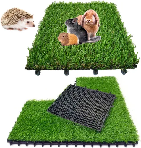 Vista 2 de Hamiledyi 2 alfombrillas artificiales de pasto de conejo de 11.8 x 11.8 pulgadas, reutilizables, almohadillas de orina de conejillo de indias