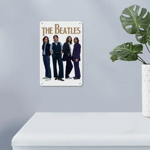 Vista 2 de Decoración de pared de The Beatles, carteles de metal de los Beatles, póster de pared de arte retro de los Beatles, decoraciones de fiesta