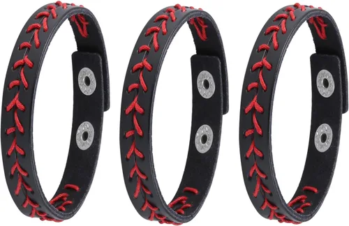 Vista 4 de HZMAN 3 pulseras de béisbol de cuero genuino de los atletas, color blanco, negro y amarillo