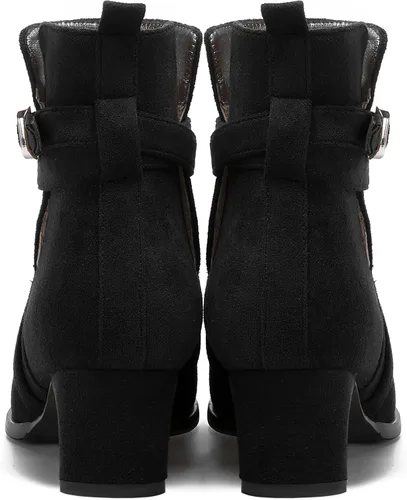Vista 4 de WAYDERNS Botas altas de tobillo de gamuza para mujer, con correa de tobillo, puntera redonda, bloque sólido, tacón bajo, 2 pulgadas