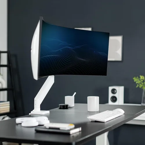 Vista 2 de VIVO Brazo de monitor de aluminio resistente de alta calidad para monitores ultraanchos de hasta 49 pulgadas y 33 libras, soporte de montaje