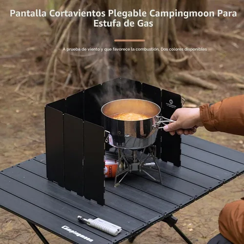 Vista 2 de Campingmoon - Parabrisas para estufa de campamento, 10 placas de aluminio Negro 5.9 pulgadas de altura (BKYD-8)