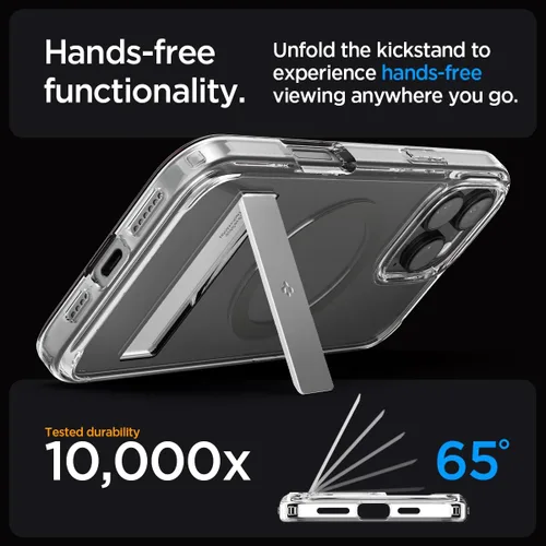 Vista 17 de Spigen Funda ultra híbrida S MagFit diseñada para iPhone 15 Pro Max (2023) [Kickstand] [Anti amarillamiento], compatible con MagSafe, transparente