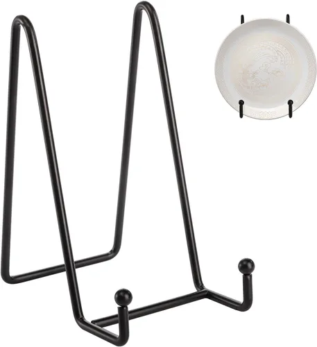 Vista 2 de Hedume Paquete de 8 soportes de exhibición de hierro, soporte de metal negro de 6 pulgadas, soporte para fotos de caballete de metal negro, soporte
