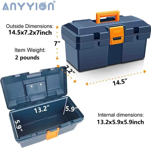 Vista 3 de Anyyion Caja de herramientas pequeña de 13 pulgadas, caja de herramientas con cerradura para el hogar, verdaderamente resistente, sin bandeja