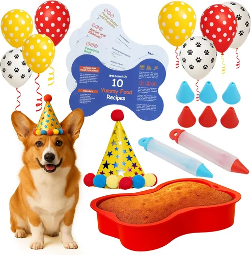 Vista 12 de BoneItUp Kit para hacer golosinas para perros, todo en uno, juego de galletas de bricolaje con 3 moldes de silicona reutilizables para perros, 3