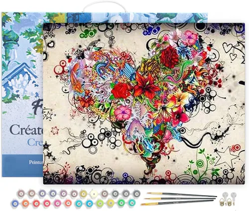 Vista 126 de Figured'Art Pintura por números para adultos, flores rojas abstractas, 16 x 20 pulgadas, kit de pintura artística para manualidades, lienzo