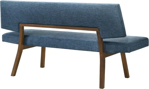 Vista 5 de Channell - Banco de comedor de madera con acabado de nogal con tela azul