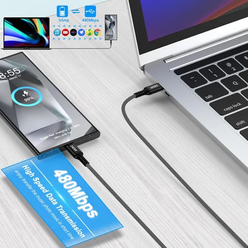 Vista 4 de Cable de carga para Samsung de 6 pies, 240 W, USB C a USB C, cable de carga súper rápida para Samsung Galaxy S26 Ultra Plus Z Flip 7 FE Z Fold 7 S25