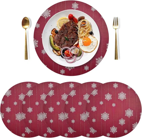 Vista 3 de White Snowflakes Red Christmas Round Placemat, Non Slip Dining Table Heat Protector Mats for Kitchen one sizex1