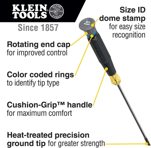 Vista 2 de Klein Tools 6233 Desarmador Mini de Precisión, #0 Phillips, Cuenta con Mango de Agarre Acolchado, Tapa Giratoria y Anillo Codificado por