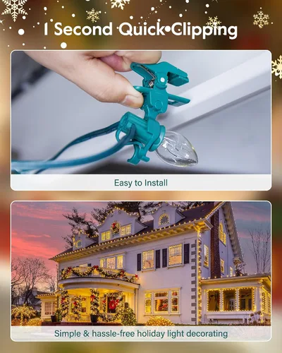 Vista 2 de C7 C9 - Clips de resorte universales para luces navideñas, 25 unidades de clips de resorte rápido para decoraciones de luces navideñas, clips