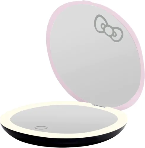 Vista 5 de Impressions Vanity Hello Kitty Supercute Signature - Espejo compacto con luz, espejo de maquillaje de viaje con aumento 3X e iluminación LED de luz