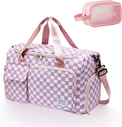 Vista 13 de Bolsa de Gimnasio Pequeña para Mujer, Bolsa de Lona de Viaje, Bolsa de Fin de Semana con Compartimento para Zapatos