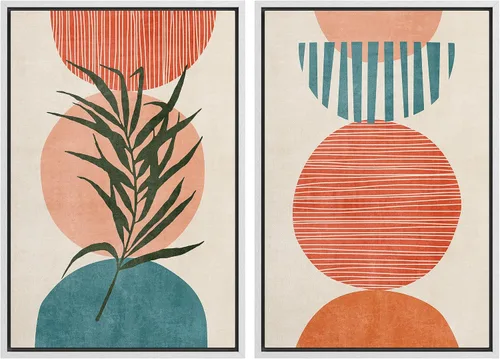 Vista 70 de IDEA4WALL Lienzo Enmarcado Impreso Arte de Pared Set Paisaje de Hojas de Palma de Selva de Mediados de Siglo Naturaleza Silvestre Ilustraciones Arte