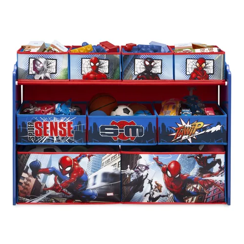 Vista 6 de Organizador de juguetes Marvel Spider-Man Deluxe con diseño de 9 cubos y almacenamiento por Delta Children, certificado Greenguard Gold
