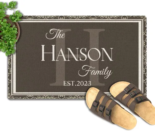 Vista 5 de Tapete para puerta de 23.6 x 15.7 pulgadas, tapete de bienvenida con nombre de la familia, tapete personalizado personalizado de bajo perfil