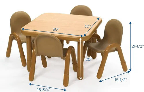 Vista 2 de Children's Factory Baseline - Juego de mesa y silla cuadrada de 30 pulgadas, madera natural