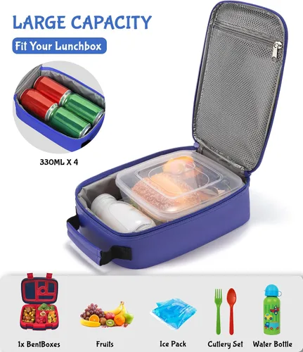 Vista 3 de Tongtai Lonchera para niños, lonchera de cuero con aislamiento térmico para la escuela, lonchera térmica para niños, adolescentes