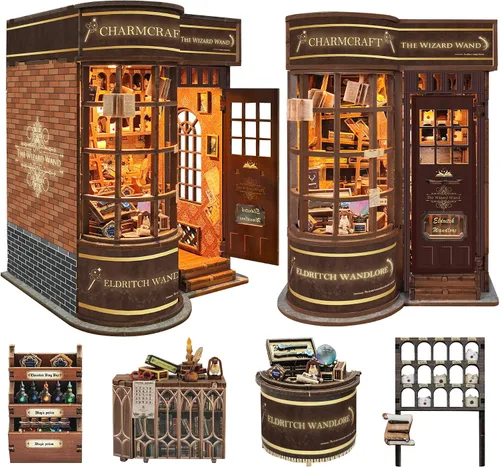 Vista 11 de Kit de rincón de libros con luces LED, casa de muñecas en miniatura 3D, rompecabezas de madera para adultos, decoración de sujetalibros, ideal