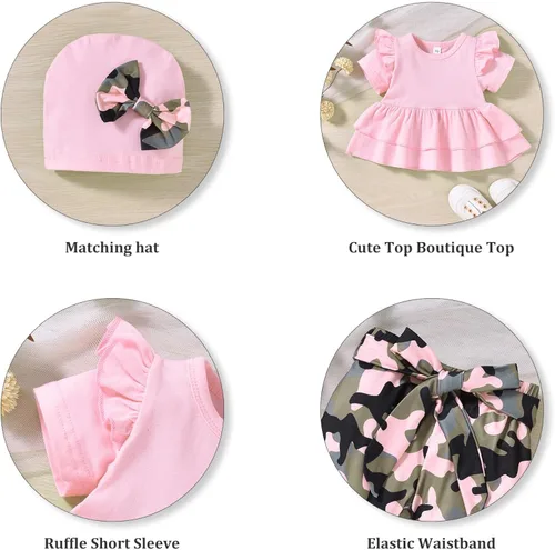 Vista 2 de fioukiay Conjunto de ropa para bebé recién nacida, pantalones florales con volantes