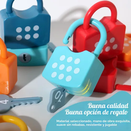 Vista 4 de Dinhon Kids - Cerraduras de aprendizaje con llaves, juguete para jugar con los números y contar, juguetes educativos Montessori para niños y niñas