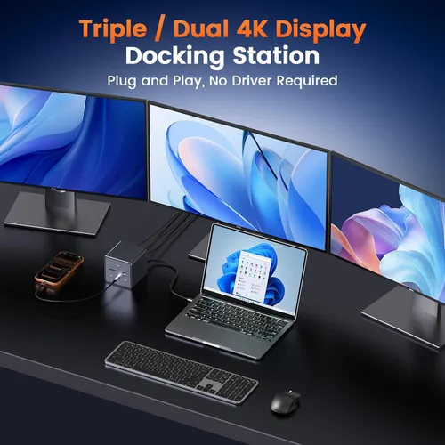 Vista 3 de TobenONE Estación de acoplamiento para laptop 16 en 1 con monitor triple 4K