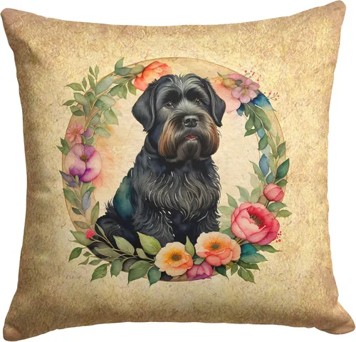 Vista 72 de Caroline's Treasures DAC2072PW1414 Affenpinscher and Flowers - Almohada decorativa de tela, lavable a máquina, para interiores y exteriores