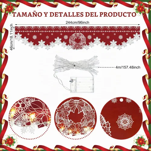 Vista 2 de Nuanchu - Bufanda navideña para mantel de Navidad con luces, 96 x 18