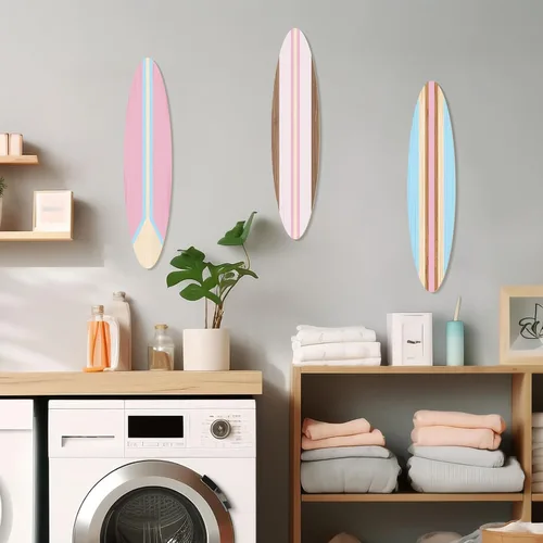 Vista 8 de Zzbakress 3 piezas de decoración de pared de tabla de surf de madera para colgar en la pared, decoración de habitación temática de playa, decoración