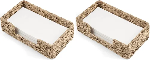 Vista 10 de Servilletero para baño, bandeja portatoallas de invitados de cuerda de papel de mimbre tejido, soporte de toalla de mano de papel desechable
