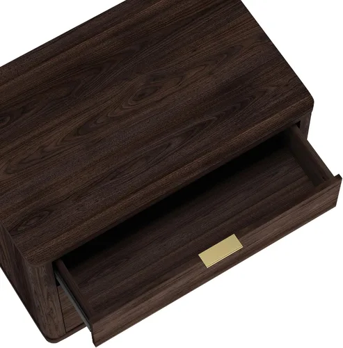 Vista 5 de Manhattan Comfort Evelyn - Mesita de noche con 3 cajones, mesa de noche minimalista de grano de madera con esquinas redondeadas y base elevada, mesa