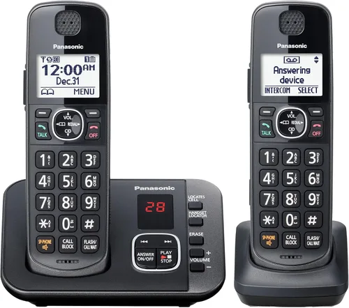 Vista 10 de Panasonic Link2Cell - Sistema de teléfono inalámbrico expandible Bluetooth DECT 6.0 con contestador automático y bloqueo de llamadas - 3 auriculares