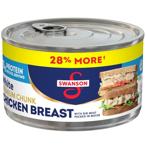 Vista 12 de Swanson 25% menos sodio, pechuga de pollo premium en agua enlatada en trozos blancos, lata de 12.5 OZ