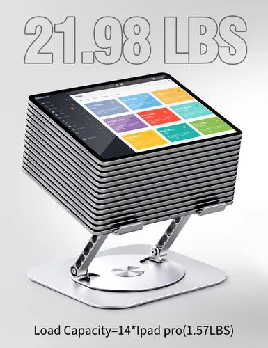 Vista 6 de AOEVI Soporte ajustable para computadora con base giratoria de 360°, elevador ergonómico plegable para computadora portátil para escritorio