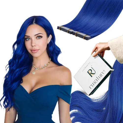 Vista 25 de RUNATURE - Extensiones de cabello humano con cinta color rosa intenso, 12 pulgadas, 0.71 oz, 10 unidades Hot Pink Human Hair Extensions Tape Ins