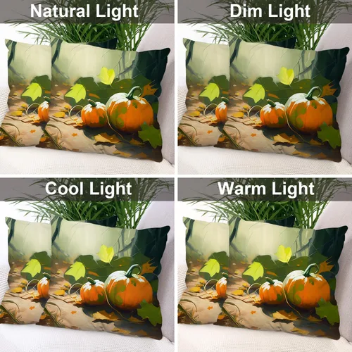 Vista 7 de Batmerry Autumn Pumpkin Templeton Throw Pillow Covers, Green Leaves Paths Forests Decorative Pillow Covers Digital Printing Blended for Couch Sofa