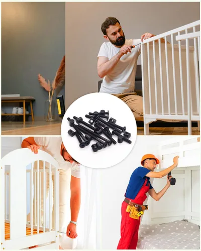 Vista 7 de Kit de repuesto de tornillos de cuna, 28 tornillos M6 y tuercas de barril para marco de cama, muebles, sillas y gabinetes, surtido de tornillos