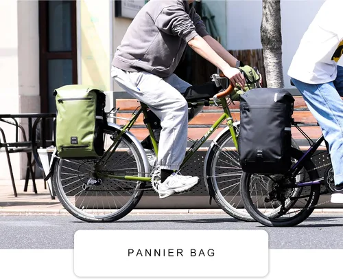 Vista 6 de Rhinowalk Bolsa de alforja para bicicleta, impermeable, 22L, bolsa de maletero trasera para ciclismo, ciclismo, viajes, equitación Negro