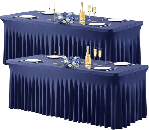 Vista 17 de Wish Care Paquete de 2 manteles de elastano elástico azul bebé para mesas rectangulares de 4 pies, manteles ajustables sin arrugas de 4 pies