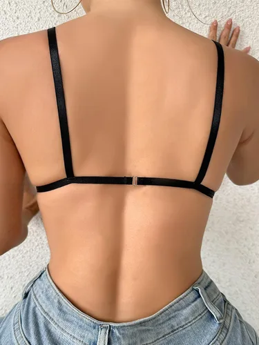 Vista 2 de COZYEASE Sujetador de triángulo sin espalda de punto sólido para mujer, tirantes convertibles, bralette sin hilos