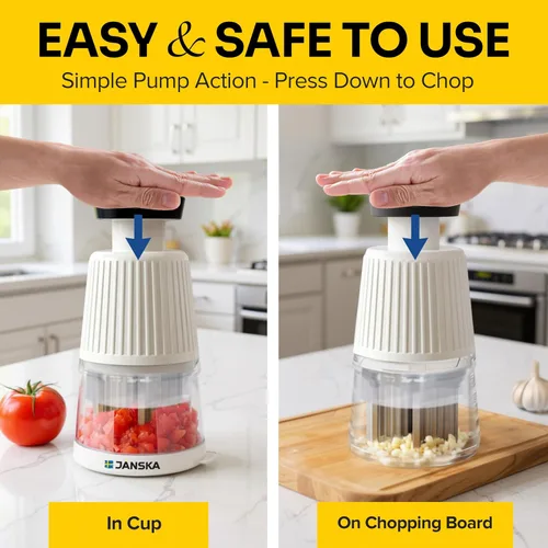 Vista 4 de UltraChop Push Picador de Alimentos y Vegetales, Cuchillas de Acero Inoxidable de Alta Resistencia, Diseño Duradero y Ergonómico, Picador